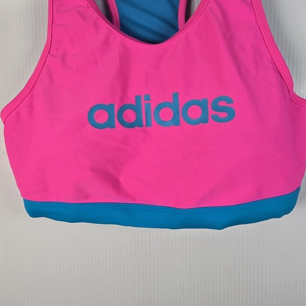 NWOT Adidas Womens Blue and Pink Sports Bra Bikini Top Neon Pink/Turq Size L